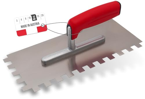 WERKFIT Professional Stainless Steel Notched Smoothing Trowel 12 mm - Toothed Smoothing Trowel Rust-Free - Notched Trowel with Soft Grip - Smoothing Trowel Made in Austria 280 x 130 mm (12 x 12 mm)