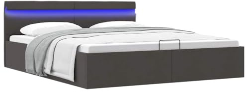 Teenpull Förvaringssäng hydraulisk med LED, mörkgrått tyg, 160 × 200 cm, modern klädsäng med gasfjäder, stort förvaringsutrymme för sovrum