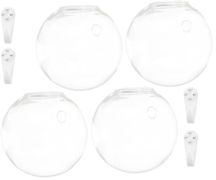 MUELODSIC Jarrón Hidropónico de Pared Transparente 12 CM 4 Piezas Macetero de Vidrio Semicircular para Plantas Hidropónicas Jardinera Colgante Adecuado para Decoración Interior y Oficina