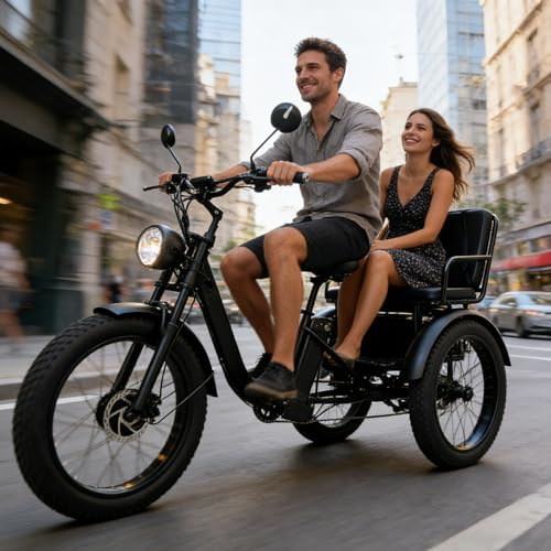 Tricycle électrique 7 Vitesses Pour Adultes,Vtt électrique à Gros Pneus 24 X 4.0 48 V 18 Ah,écran Lcd,Freins à Disque Doubles Et Phare LED,Pour Les Déplacements Quotidiens Et Le Shopping. Black