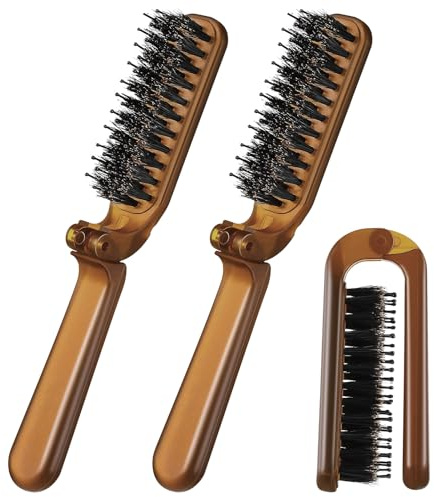 2 Pièces Brosse à cheveux pliable en poils de sanglier,Brosses à Cheveux Pliables, Pour Cheveux Épais, Fins, Bouclés et Barbe Homme