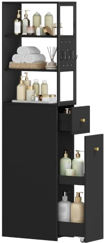 Hzuaneri Meuble de Salle de Bain Haut, Armoire de Rangement Fin, Noir