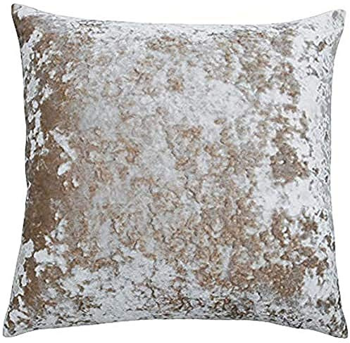 Riva Paoletti Verona Feather Filled Cushion Square - Oyster Beige - Velvet Feel - Crushed Velvet Look - Hidden Zip Design - 100% Polyester Case - 55 x 55cm (22 x 22 inches) - Designed in the UK
