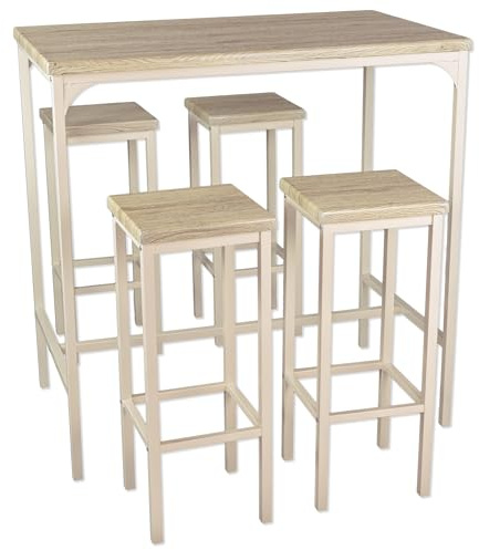 yelloo - Set tavolo Alto e spazioso con 4 sgabelli bar per Cucina, tavolo da cucina, adatto da interno o esterno solo sotto gazebo tenda terrazza (RICCIONE 110x66 cm Beige)