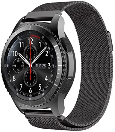 Uhrenarmband 22mm Edelstahl für Motorola Moto 360 2nd Gen 46mm Ersatzarmband mit Magnetverschluss in Schwarz