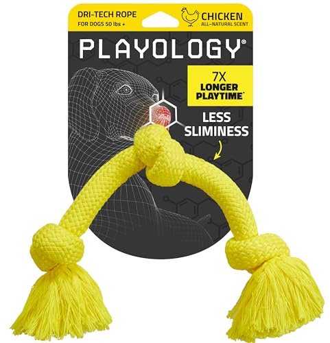 Playology Dog Toys | Dri-Tech Rope Toy Tug of War Rope for Aggressive Chewers | Jumbo Chicken Scented Toy - Easy to Clean and Made from Non Toxic Materials