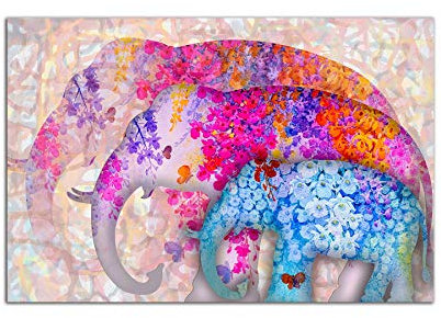 Startonight Bild på glas - Familj av blommiga elefanter - Modern Akryl Crystal Box 60 x 90 cm