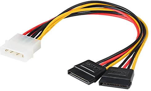 CABLEPELADO Cable adaptador divisor de alimentación de 4 pines macho IDE Molex | LP4 a 2X 15 Pines SATA | 18 AWG | Apto para HDD, SSD, CD-ROM | 15 cm (2x SATA)