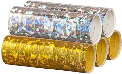 feiermeier® Silber & Gold Mix - Metallic Luftschlangen im 5er Sparpack - 5 Rollen mit je 18 holografisch-glitzernden Luftschlangen - für Silvester, Karneval, Fasching, Geburtstag, Hochzeit ®