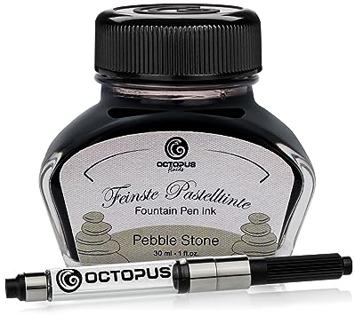 Octopus Fluids Pebble Stone - Inchiostro per penna stilografica a colori pastello, convertitore incluso, inchiostro da scrittura nel calamaio, 30 ml, colore: Grigio