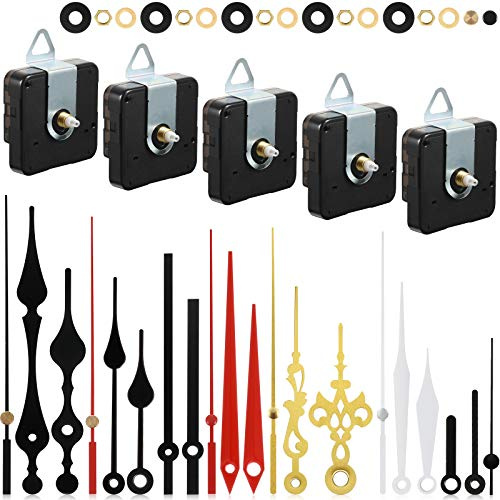 Outus 5 Stücke uhrwerk für wanduhr uhrwerk mit Zeiger DIY Uhrwerk Mechanismus uhrwerke für wanduhr lautlos quarzuhrwerk mit Zeiger mit 7 Uhrzeiger Sets zum Reparatur Ersatzteilen (0,5 Zoll)