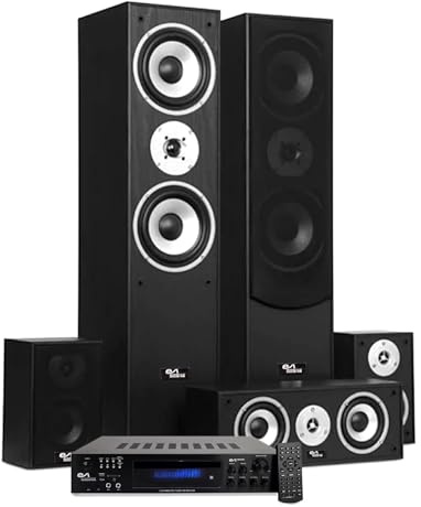 Evidence Acoustics Home-Cinéma EA850-BK - 5 Enceintes 850W - Amplificateur EA-7360-BT - Karaoke 5.1 / USB SD Bluetooth Radio