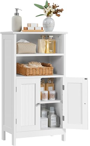 Yaheetech Bathroom Floor Cabinet, Free Standing Cabinet with Double Door and Adjustable Shelf, Side Tall Storage Organizer for Living Room/Kitchen/Hallway/Home Office, White