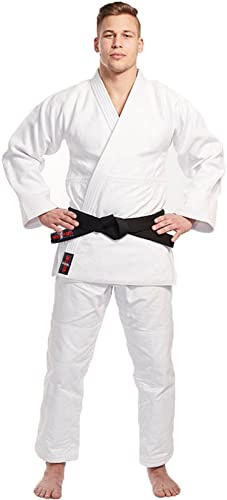 VADER Sport student Judo Gi för barn/vuxna judokostymer 100 % bomull Judo Kamino BJJ uniform medelvikt 365 gsm vit träning judi med gratis vitt bälte, Vitt, 6/ 190CM