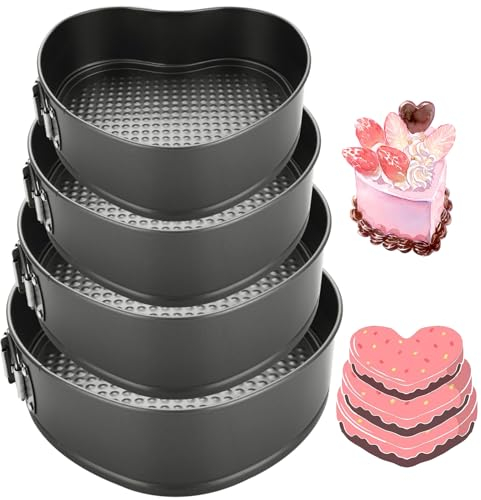 YOUNTHYE 4 Stück Kuchenform Herz 18cm/20cm/22cm/24cm Herz Backform mit Antihaftbeschichtung Romantische Mini Springform mit Spannhebel Dunkelgrau Herzbackform aus Kohlenstoffstahl