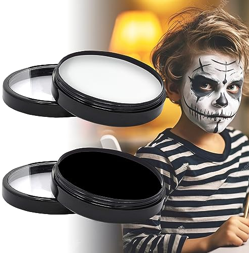 NonKob Karnevalsschminke Bodypainting Farben(Schwarz und Weiß),2 PCS 56g Abwaschbare Kinderschminke Set, Fasching Gesichtsfarben für Kinderschminke schwarz weiß, Faschingsschminke,Theaterschminke