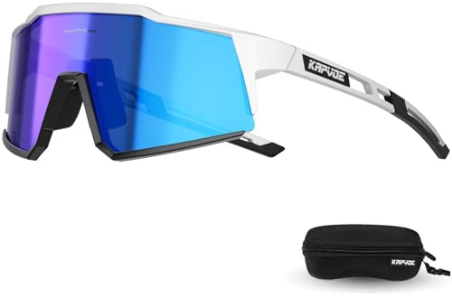 KAPVOE Polarizadas Gafas Ciclismo Protección UV400 TR90 Deportivas Mujer Hombre MTB BTT Bicicleta Running Bici Correr Voleibol Tenis Conducir Pesca Golf Deporte Lentes Mon Azul Blanco 09
