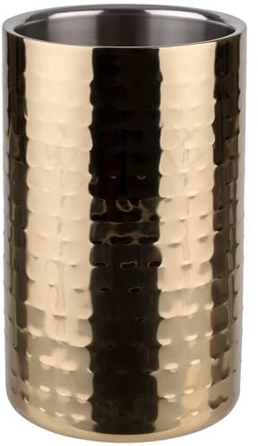 APS 36128 - Refrigeratore per bottiglie, diametro esterno 12 cm, diametro interno 10 cm, a doppia parete, in acciaio inox, effetto martellato