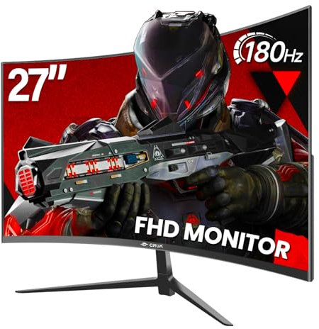 CRUA Gaming Monitor 27 Inch 180Hz, Curved PC Monitor Full HD 1080P 1500R Frameless Computer Monitor with FreeSync and Eye Care Technology, Supports VESA