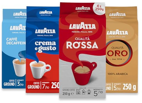 Lavazza Ground Coffee - Oro, Rossa, Crema Gusto & Dek (Decaf) - 4 Pack