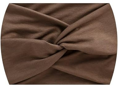 SYSUII 5 fasce larghe per capelli da donna, in tinta unita, per allenamento, yoga, turbante, elastico, per donne, sport, yoga, corsa, fitness, colore marrone chiaro