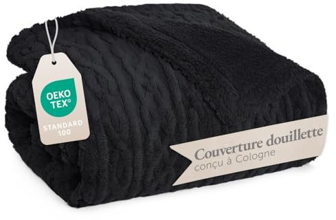 Blumtal manta sofa 130x150cm con diseño de punto trenzado - mantas para cama con certificado OEKO-TEX - mantas para sofa de microfibra con suave sherpa en el revés - cobijas de invierno gruesa - negro