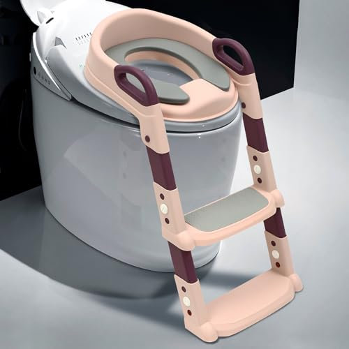 Siège de toilette avec escalier pour enfants - Siège de toilette pour enfants - Hauteur réglable - Rose