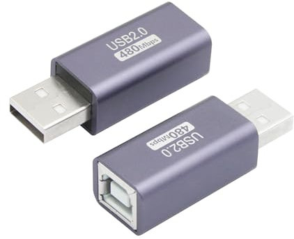 Riertostng USB 2.0 B Type Connector Adapter, USB A Male to USB B (MIDI) Female Power and Data Extension Adapter, Aluminum Alloy Housing, for Electronic Piano, Printer, Scanner etc, 2Pcs
