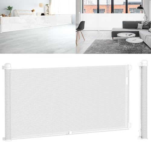 LARS360 Rejilla de Seguridad Extensible para Puertas, Barrera para Escaleras de Bebé, Puerta Retráctil, Barrera para Perros, Rejilla de Seguridad para Interior y Exterior (Blanco)