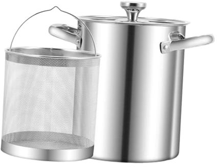 Fenteer Deep Fryer Pot Stainless Steel Oil Deep Fry Pan with Strainer Basket Multifunction Cooker Asparagus Pot for Cooking Spaghetti