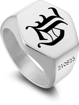 INBLUE Anillos de Sello con Iniciales Personalizados para Hombres Mujeres Acero Inoxidable/18K Chapado en Oro Negro Anillo con Nombre Grabado Regalos para Padre Esposo Novio (Talla 20, Hexágono Plata)