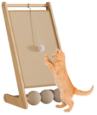 Pad Scratcher, Sisal Cat Scratching Ramp with Toy Ball, 60cm Tall L Shape Vertical Pad Scratching Pad, Wall Furniture Protector, for Indoor Pad (with Toy Ball)