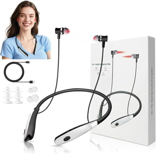 Bouchons d'oreille infrarouges 2 en 1 - Thérapie nasale infrarouge - Thérapie à la lumière rouge pour soulager les douleurs aux oreilles - Appareil apaisant léger avec support de cou - Minuterie