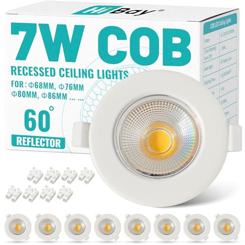 HiBay Set di 8 Faretti LED da Incasso per Cartongesso,7W 600LM Luci da Soffitto Intern,Diametro Foro 65-85mm Luce Calda 3000K per Cucina,Interno,Faretti Led Soffitto COB 230V
