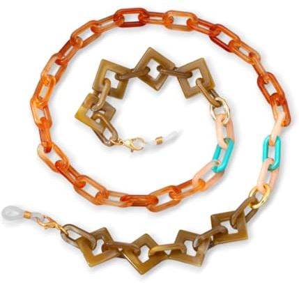 DIYBravo Catene per Occhiali in Acrilico, Elegante Cordino per Occhiali Elemento Geometrico Porta Occhiali, Collana per Maschera Catena per Occhiali Cordino Occhiali Con Scatola Regalo, arancione