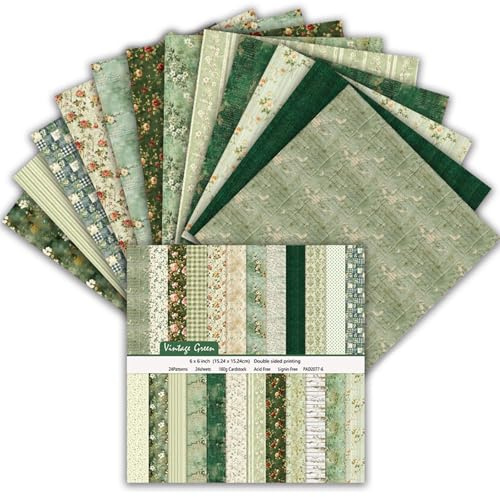 MerwDeeyt 24 Sheets Flower Scrapbook Paper 6x6 Inch Double-Sided | Decoupage Papers, Green Scrapbooking Paper, Patterned Decorative Papers, for DIY Card Making, Wrap Decoration