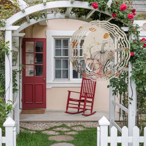 Watercolor Pumpkin Fall Thanksgiving Wind Spinner for Garden Yard 3D Stainless Steel Hanging Wind Spinners, Farm Tree Deciduous Retro Linen Spinners Outdoor Metal Decor for Lawn Patio Home