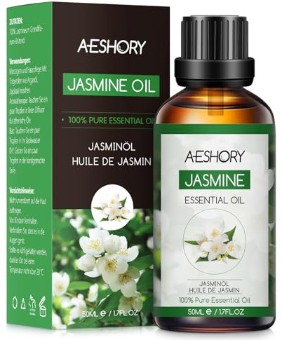 AESHORY Aceite Esencial de Jazmín 50ML, Natural Aceite de Aromaterapia de Jazmín, Aceites de Fragancia Premium para Humidificador, Masaje, Baño, Cuidado la Piel, Relajación y Calma