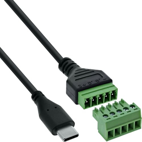 Inline Cavo adattatore USB-C maschio a blocco terminale a 5 poli, cavo di collegamento per alimentazione e linee dati, codificato a colori, 1 m, 92504E