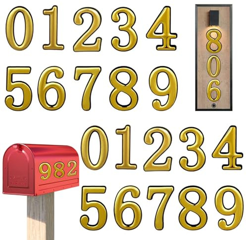 NOPVUFA 20 Pezzi Numeri Adesivi Numero Civico Esterno, Numeri 3D per Cassetta Postale 0-9, Adesivi Indirizzo Dorati Autoadesivi per Porta, Adatti per Appartamento Casa e Ufficio