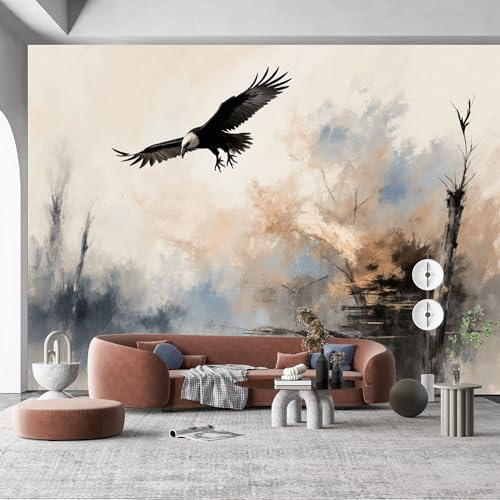 Mural de pared de tamaño personalizado, águila deslizante, paisaje abstracto, acuarela, autoadhesivo, tela de pared, papel tapiz extraíble para decoración del hogar y la oficina