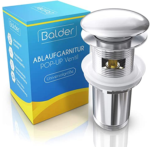 Balder Bonde de Lavabo avec Trop-Plein - Bonde Lavabo Pop-Up Chromée pour Lavabo - Bonde Clic Clac de Vidage en Laiton - Joints Gratuits - Instructions d'Installation Vidéo Incluses (sans Outil)