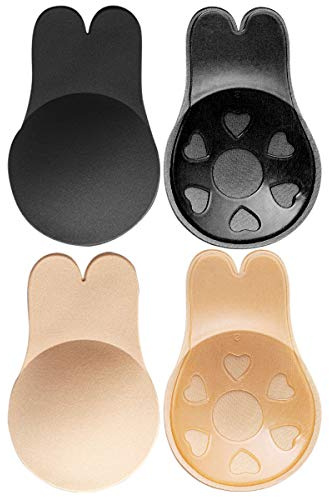 2 Paires Soutiens-Gorge Autoadhésifs Push-up Bras sans Bretelles Réutilisables Invisible Soutien Gorge pour Femme (Nude + Noire)