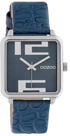 Oozoo Damenuhr Quadratisch mit Lederband 28 x 28 MM Silber/Blau C10366