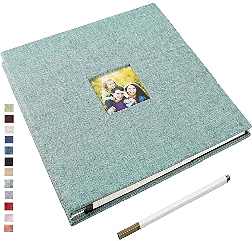 Yopih Adhesive Photo Album 40 Pages Linen Cover Scrapbook 28 x 27 cm DIY Album Oversized Preservation Baby Growth Wedding Travel