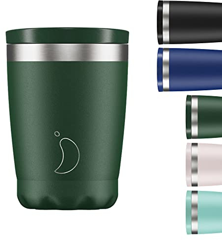 Chilly's Original Kaffeebecher - Reise-Thermo-Tasse für kalte und heiße Getränke - Mehrwegbecher mit Deckel - Doppelwandig und Vakuumisoliert - Edelstahl - 340ml - Mattgrün
