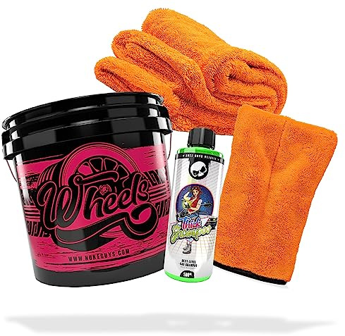 detailmate Auto Wasch Set: Nuke Guys Thick Shampoo 500ml + Waschhandschuh + Nuke Guys Gamma Dryer XXL Trockentuch + Wascheimer Nuke Guys Wheels Bucket 3,5 GAL - optimale Handwäsche & Trocknung