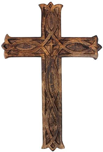KSJONE Antique Design Rustic and Vintage Look Wooden Wall Hanging Cross Decorative Religious Altar Spiritual Art Sculpture Home Living Room Decor Accessory for Christmas (25cm x 16cm x 1.2cm)