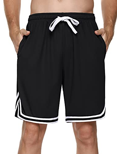 Litherday Shorts Herren Sportshorts Kurz Hosen Streifen Jogginghose Sommer Traininghose mit Taschen Elastischer Bund und Atmungsaktive Shorts zum Fitness, Running, Gym, Basketball, Schwarz, L