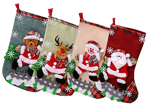 LUFEIS Weihnachtsstrümpfe,Weihnachtsstrumpf Set 4 Stück 31cm,4 er Set Groß Nikolausstiefel Nikolausstrumpf Nikolaus Strumpf zum Befüllen & Aufhängen Weihnachtsdekoration Weihnachtsdeko für Kamin